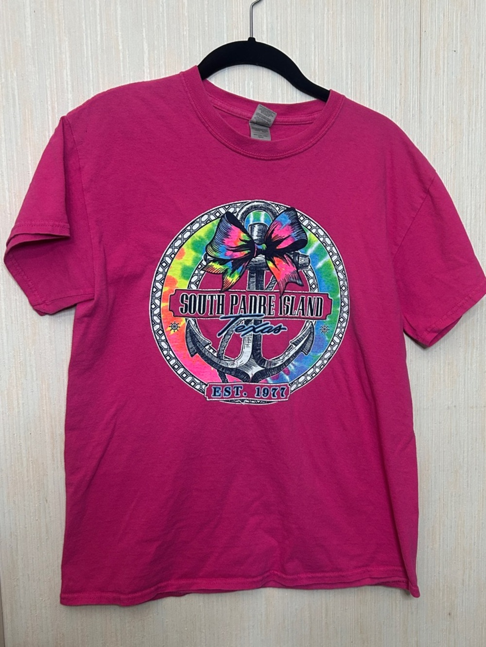 Bright Pink South Padre Island Anchor & Bow Graphic T‑Shirt Medium